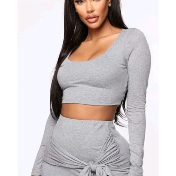 Fashion Nova Ready To Go Bodycon Skirt XS Light Gray Tie Waist EUC - Picture 3 of 9